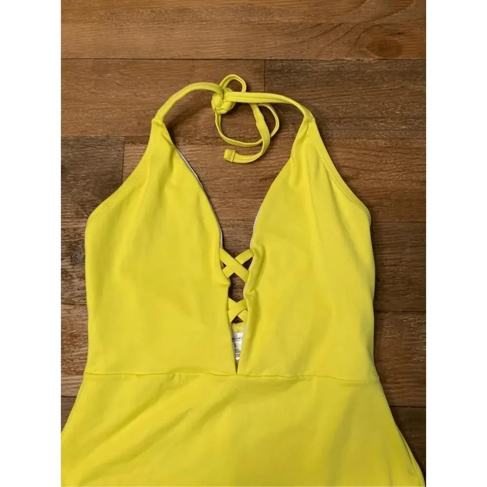 Frederick's of Hollywood SMALL NWT Sunset Strap Blazing Yellow Halter Swimsuit